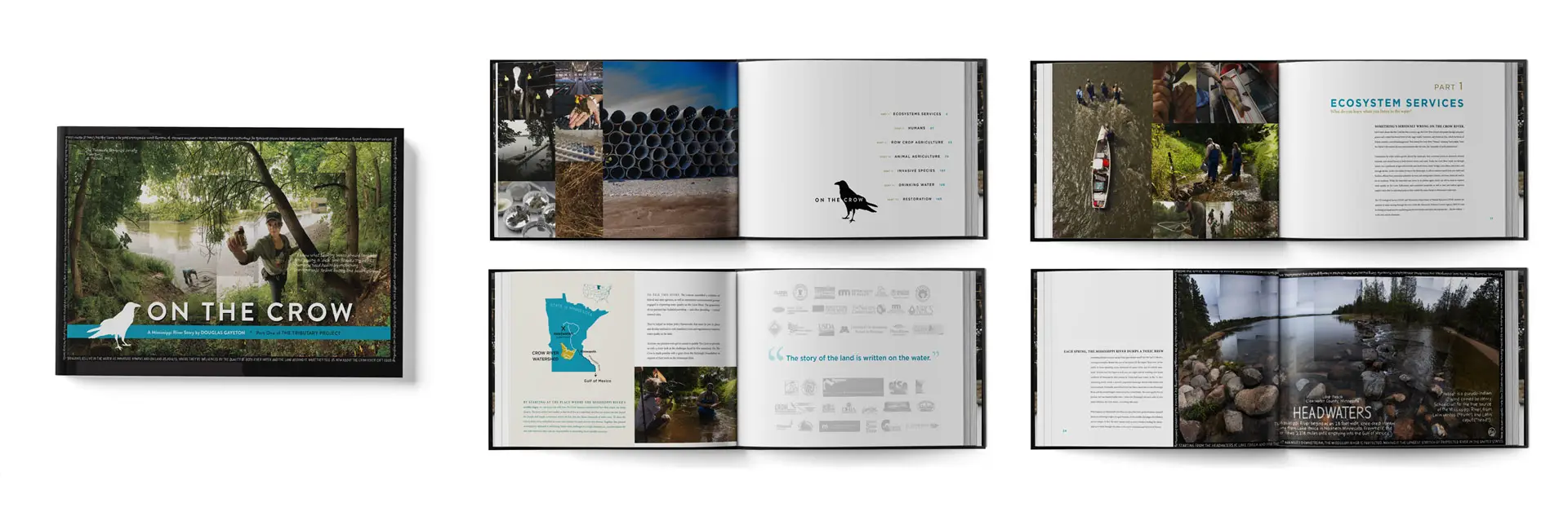 open pages of photographic coffee table book designed by by Digges Design