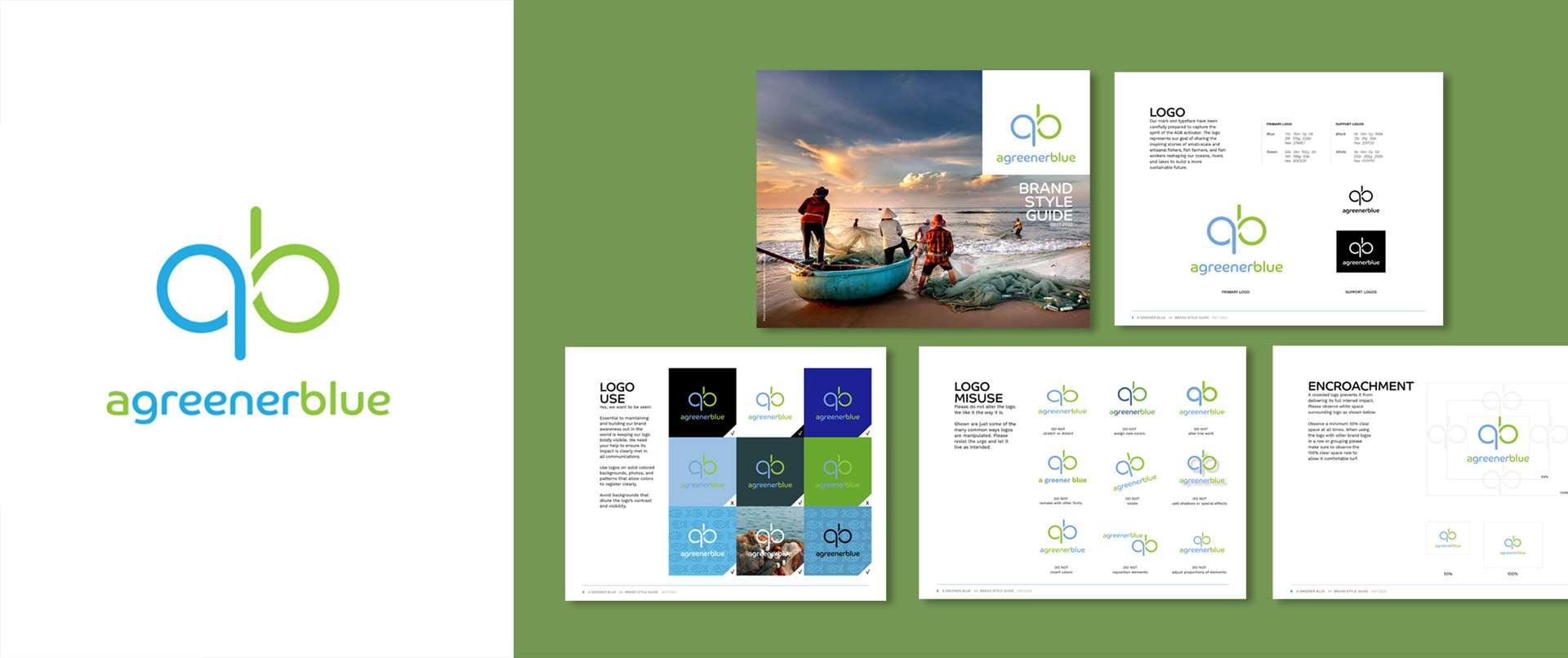 image of brand identity system and style guide for A Greener Blue